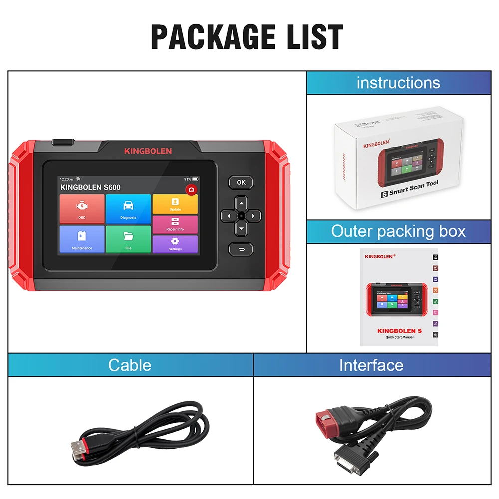 KINGBOLEN S600 4 Systems Car Diagnostic Tools 8 Resets ABS SRS ECM TCM OBD2 Scanner Lifetime Free Update Automatic Diagnosis