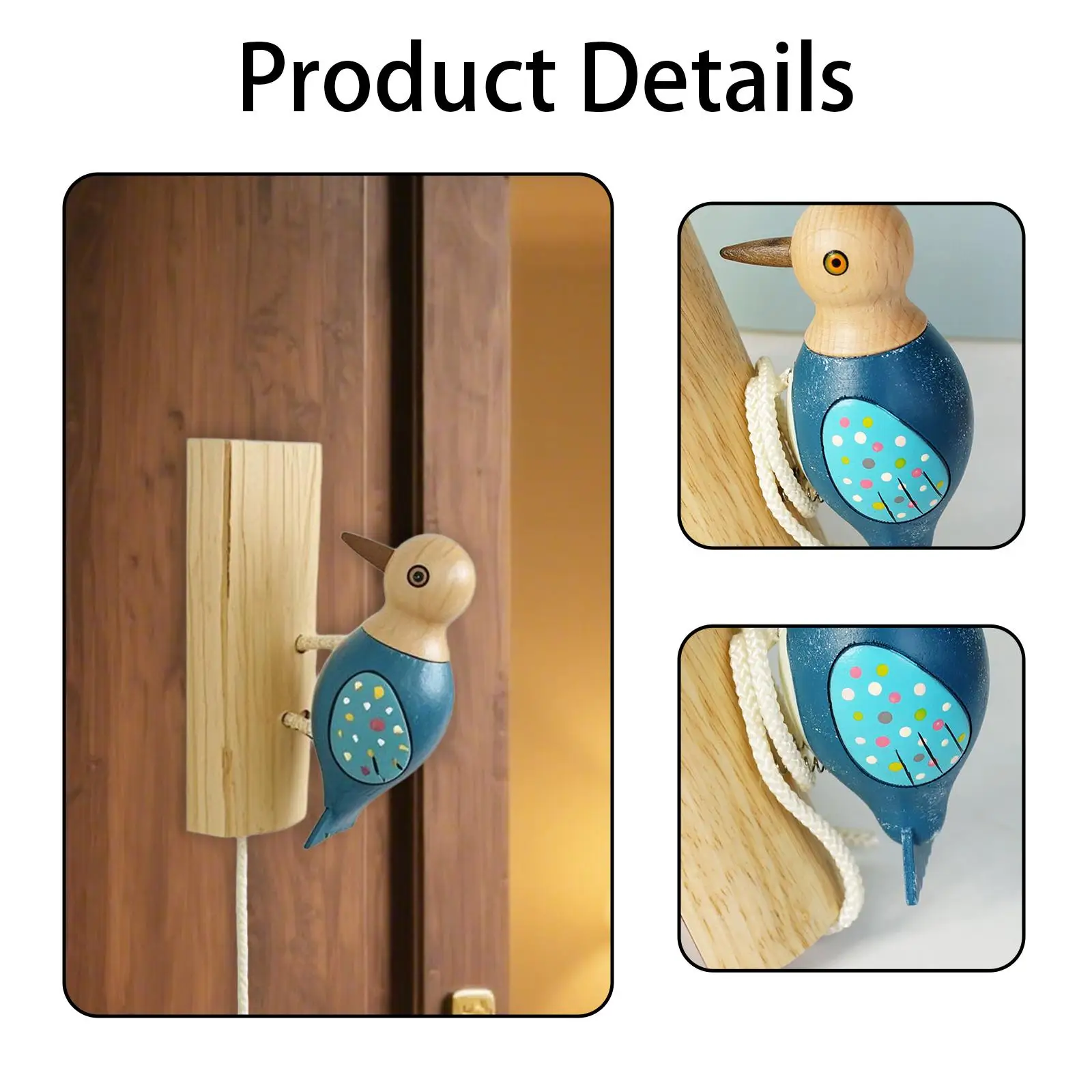 Woodpecker Doorbell Animal Shaped Creative for Door Opening Wood Door Bell for Wall Window Store Early Education Bedroom