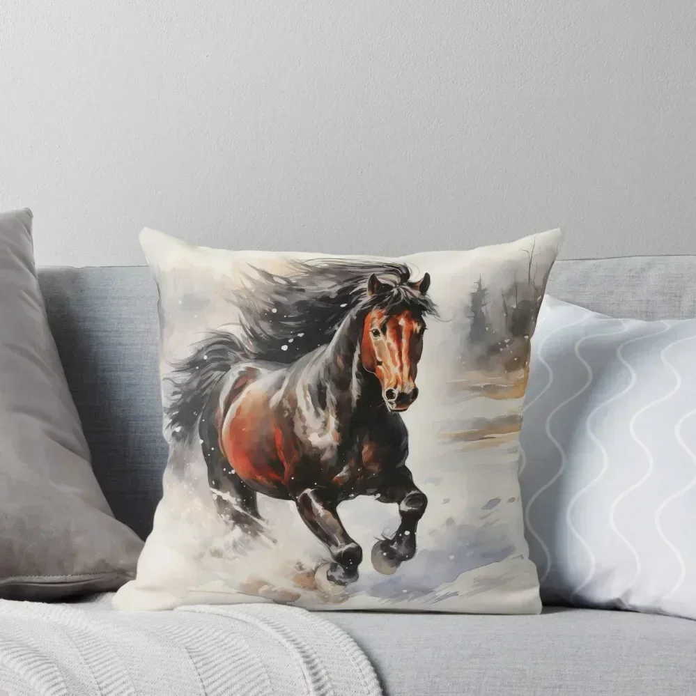 

a water painting of black horse Throw Pillow Christmas Covers For Cushions pillow pillowcase pillow