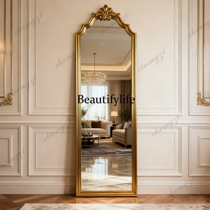 K153  narrow and long full-length dressing mirror wooden simple floor-to-ceiling home full-body retro cloakroom fitting mirror