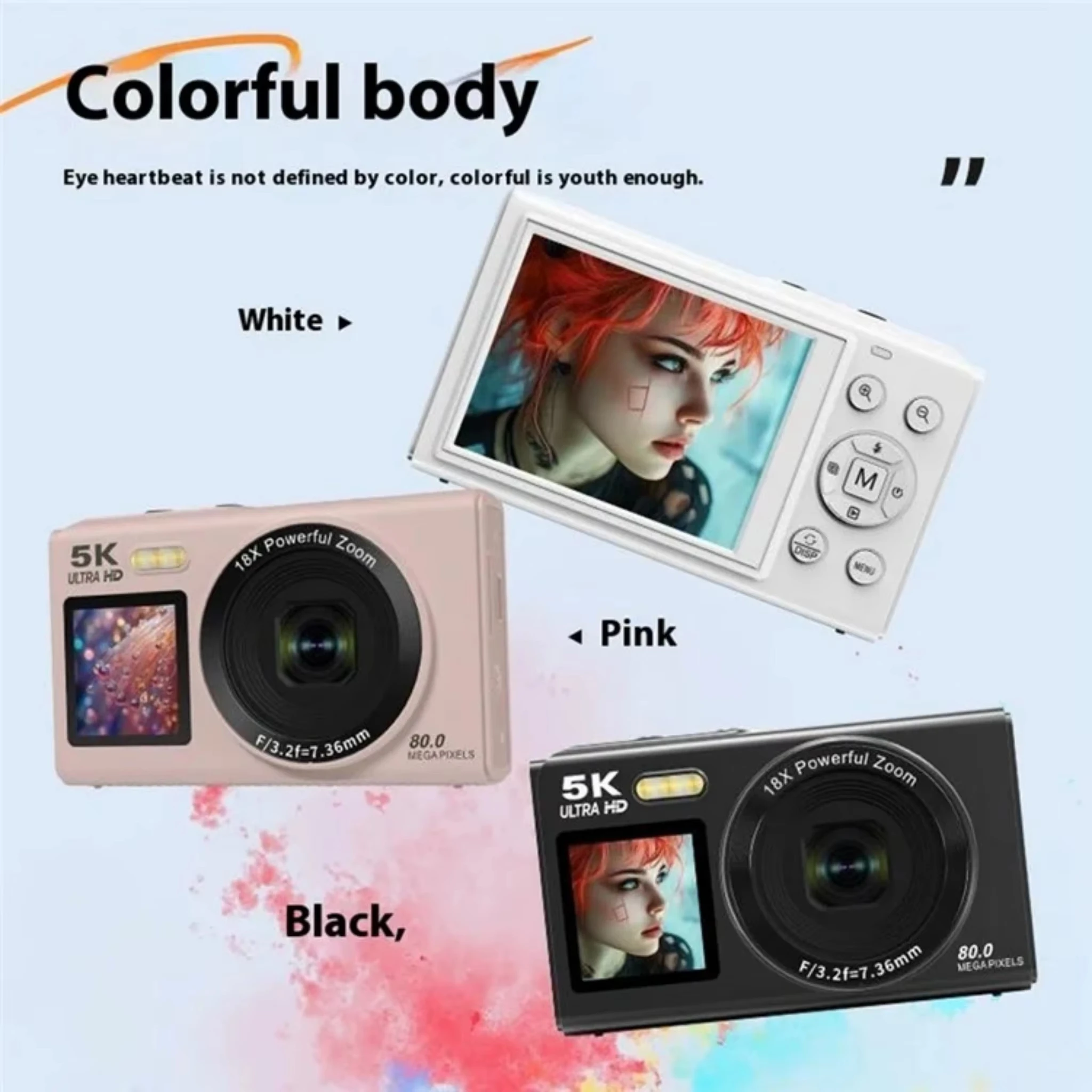 Digital  CCD Dual Screen Portable WiFi Digital With 18X Zoom 5K Vlogging Camera With LED Fill Light Selfie Camera