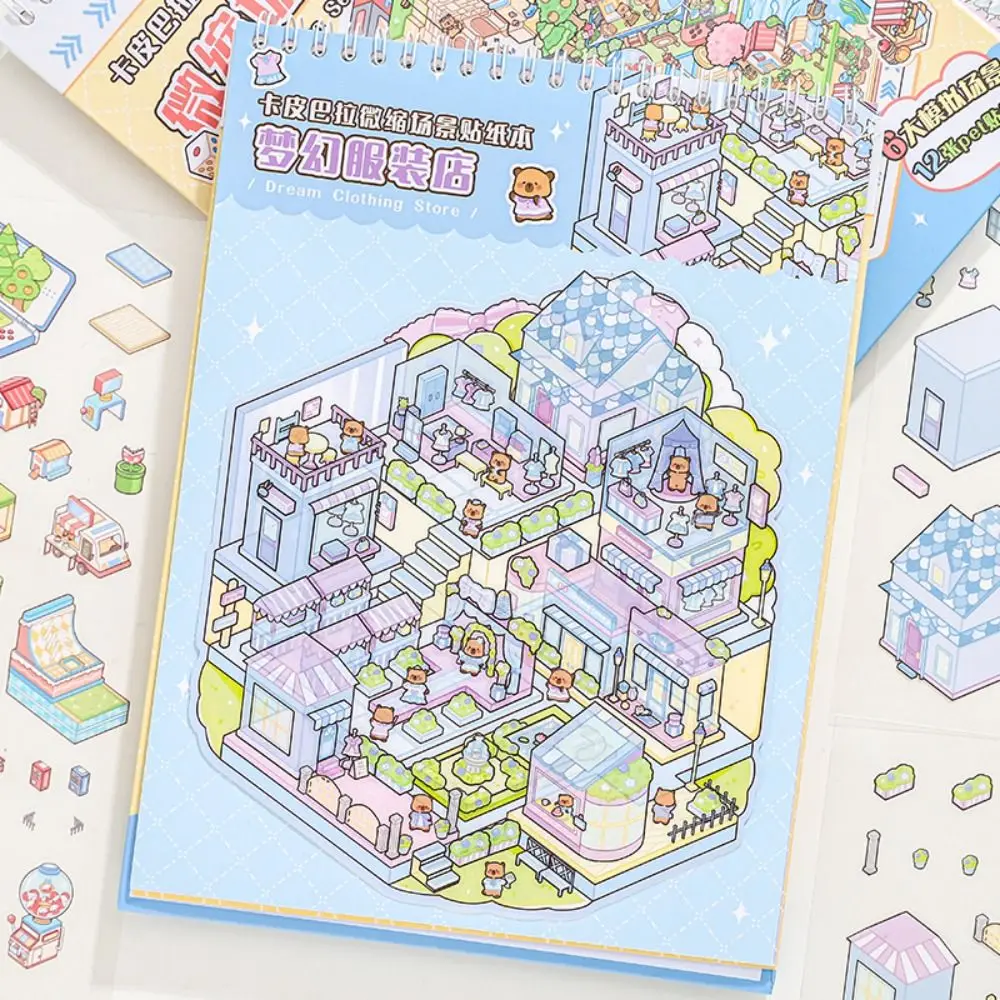 

Capybara Miniature Landscape Sticker Collection 6-in-1 PET 3D Landscape Sticker Cartoon Decompression Miniature Scene Collage