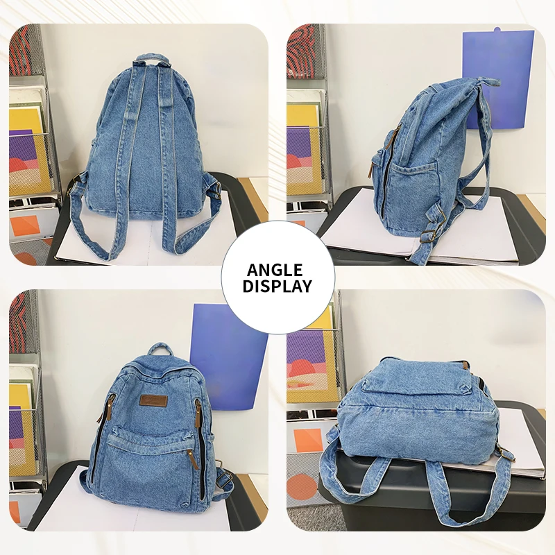 حقيبة ظهر مدرسية عصرية للطلاب من الدنيم حقيبة ظهر متعددة الجيوب بسعة كبيرة حقيبة ظهر للطالبات