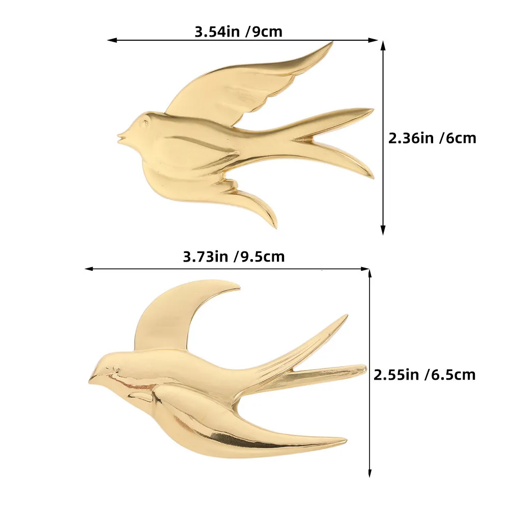 2Pcs Brass Swallow Wall Hangings Hand Polished Flying Bird Wall Art Vintage 3D Metal Sculpture Decor for Bedroom Living Room