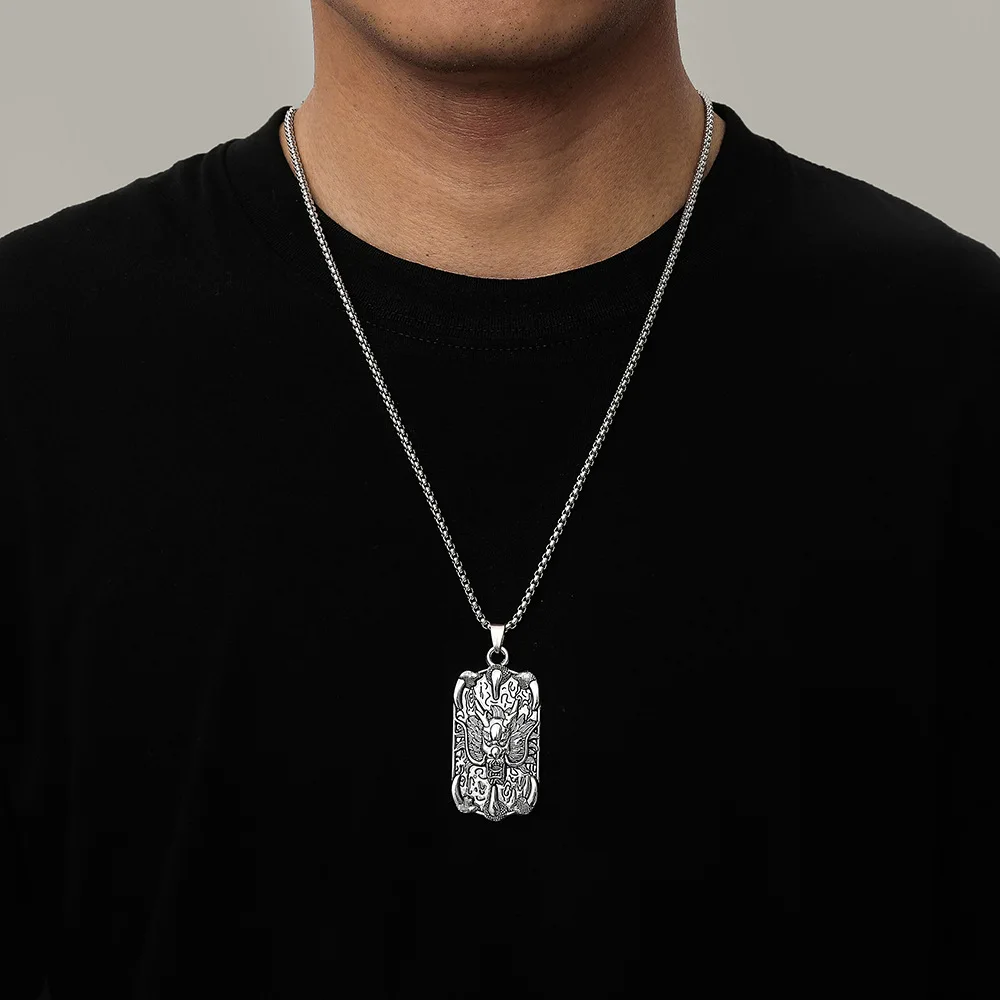 

Ethnic Style Power Style Personalized Men's Rock Hip Hop Stainless Steel Faucet Dragon Claw Square Plate Pendant Vintage Sterlin