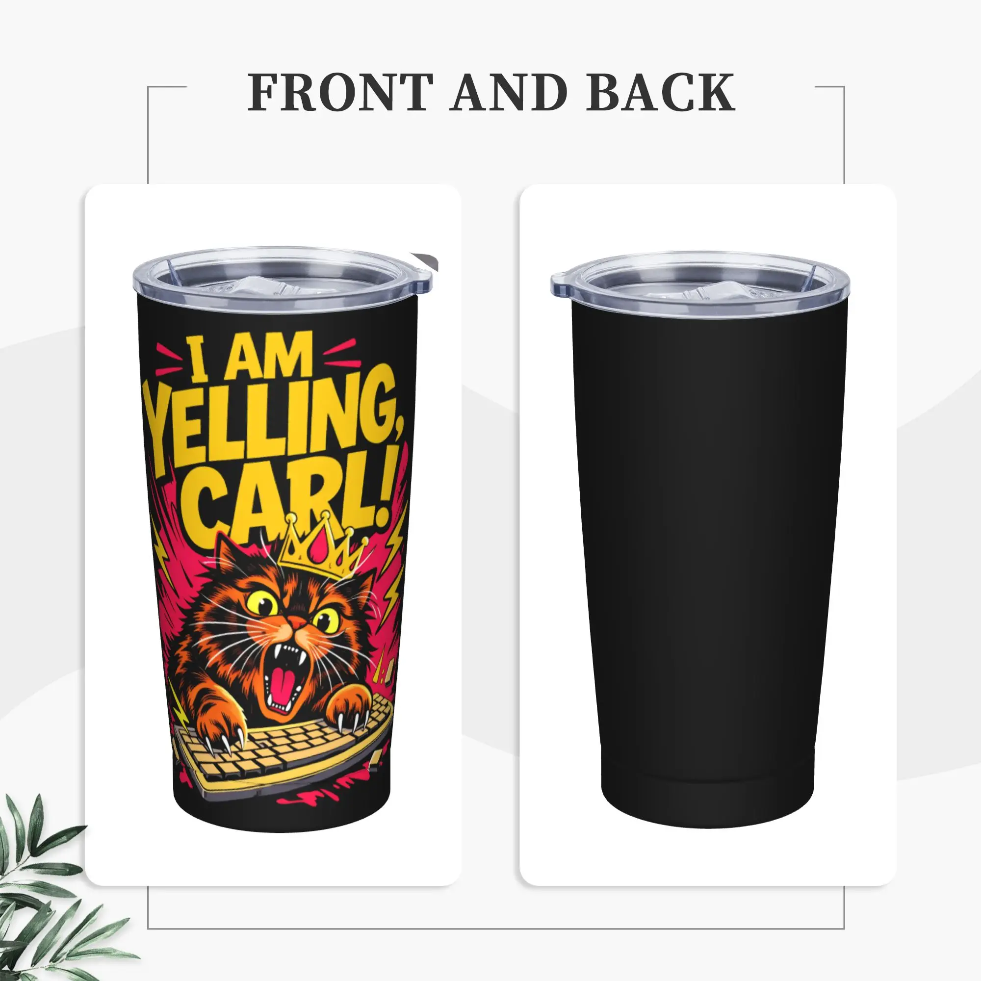 I Am Yelling Carl Donut Cat Meme Stainless Steel Tumbler With Straws  Beach Thermal Cups 20oz Cold Drink Water Bottle