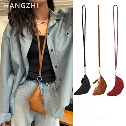 HANGZHI Personality Bull Horn Pendant Necklace Detachable Leather wallet Bag Long Sweater Chain Korean 2024 New