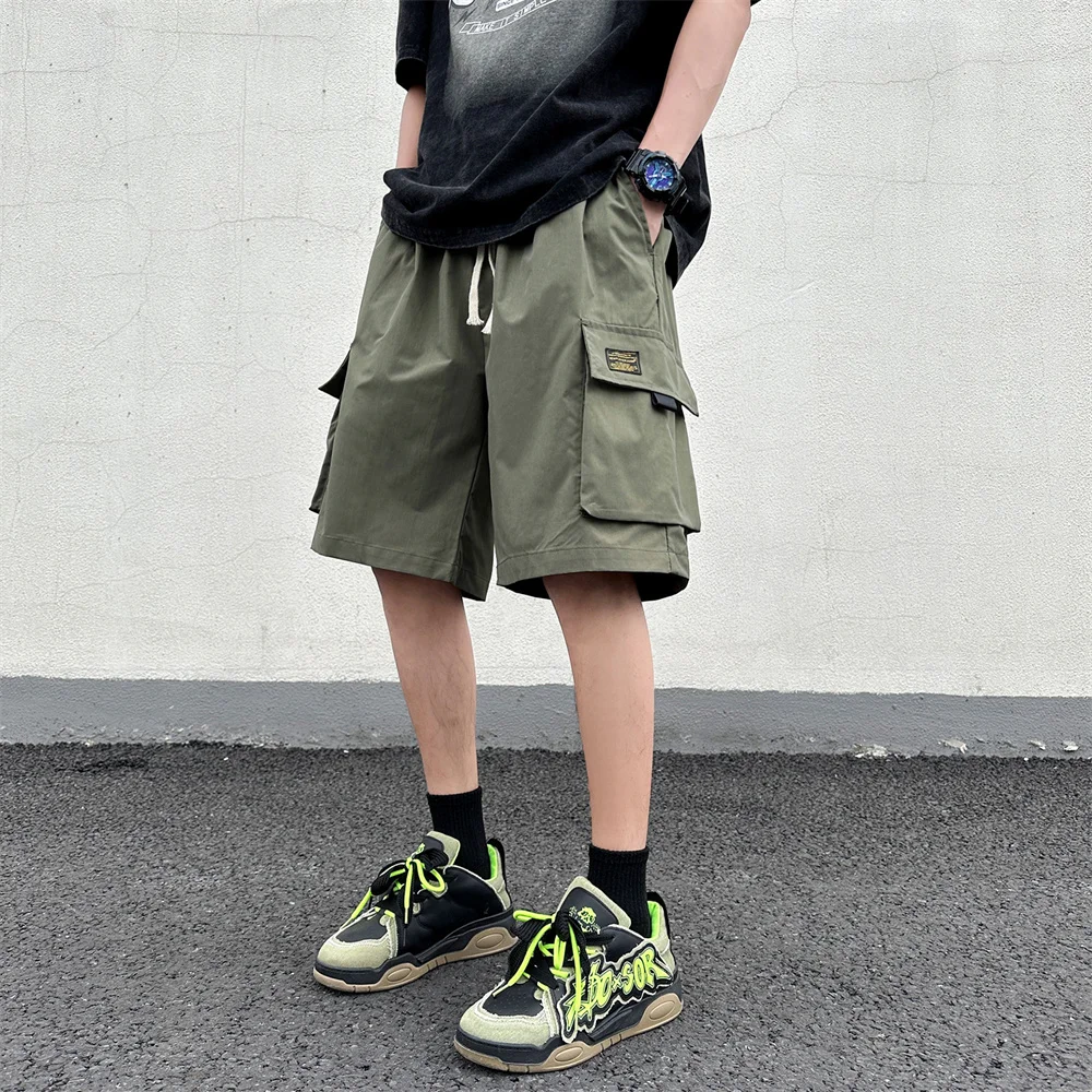 

Streetwear Men Loose Cargo Shorts Letter Print Pocket Workwear Shorts Men Summer Fashion Casual Straight Shorts Male ropa hombre