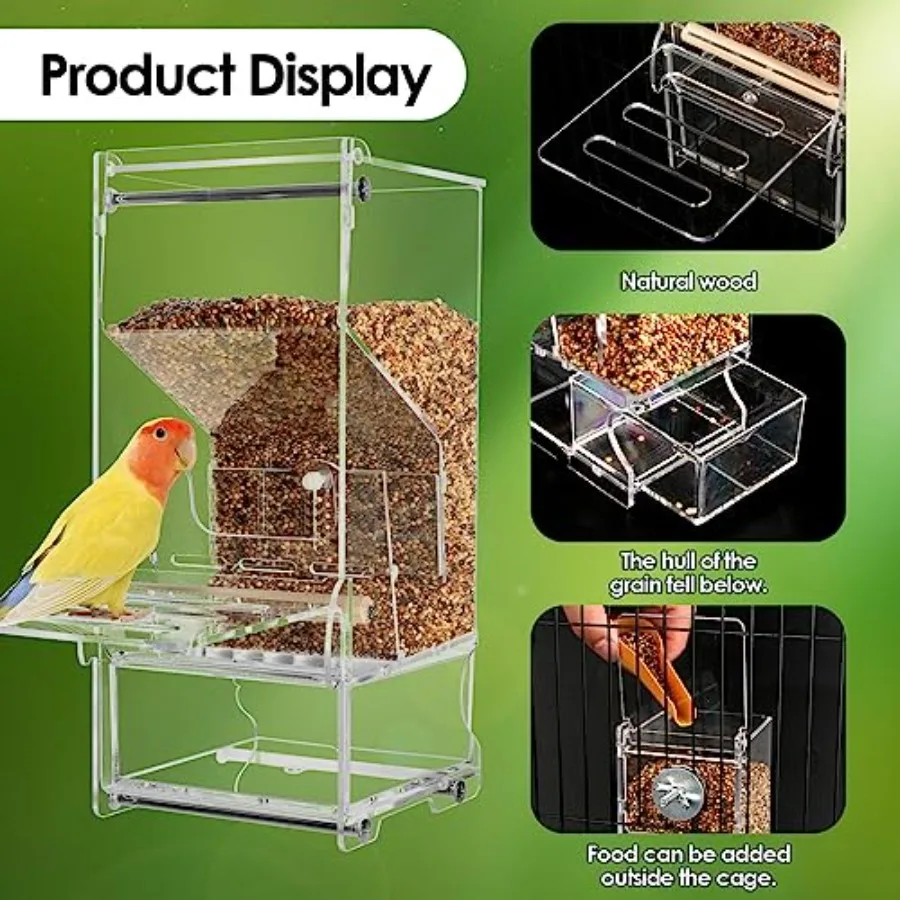 【Spot goods】No Mess Bird Feeder Automatic Thickened Bird Seed Food Container Transparent Acrylic Parrot Food Holder with Stand view 2