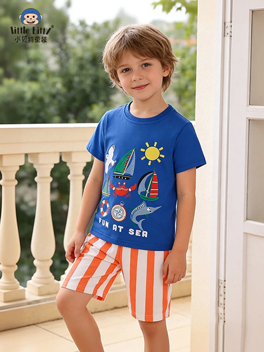 

Boys' Summer Cartoon Ocean Animal Print round Neck Two-Piece Set Toddler's Comfortable Clothing 3-8 Years Now Available