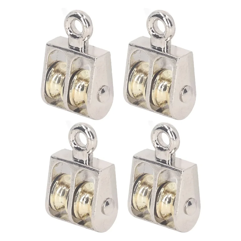 4 Pcs Double Pulley Block 100KG 220LBS Bearing Zinc Alloy Crane Lifting Dual Pulley Roller