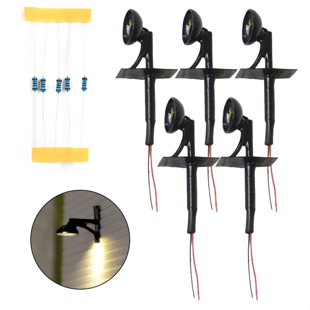 

5pcs OO/HO Scale Street Bracket Light Model Wall Lamp Posts LED Building Scale Gauge Model Railway Light Layout Model Lights Kit