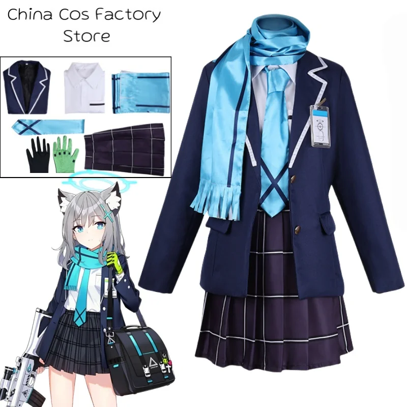 

Anime Game Blue Archive Sunaokami Shiroko Cosplay Costume School jk skirt Uniforms Scarf Gloves Halloween party Carnival Outfits