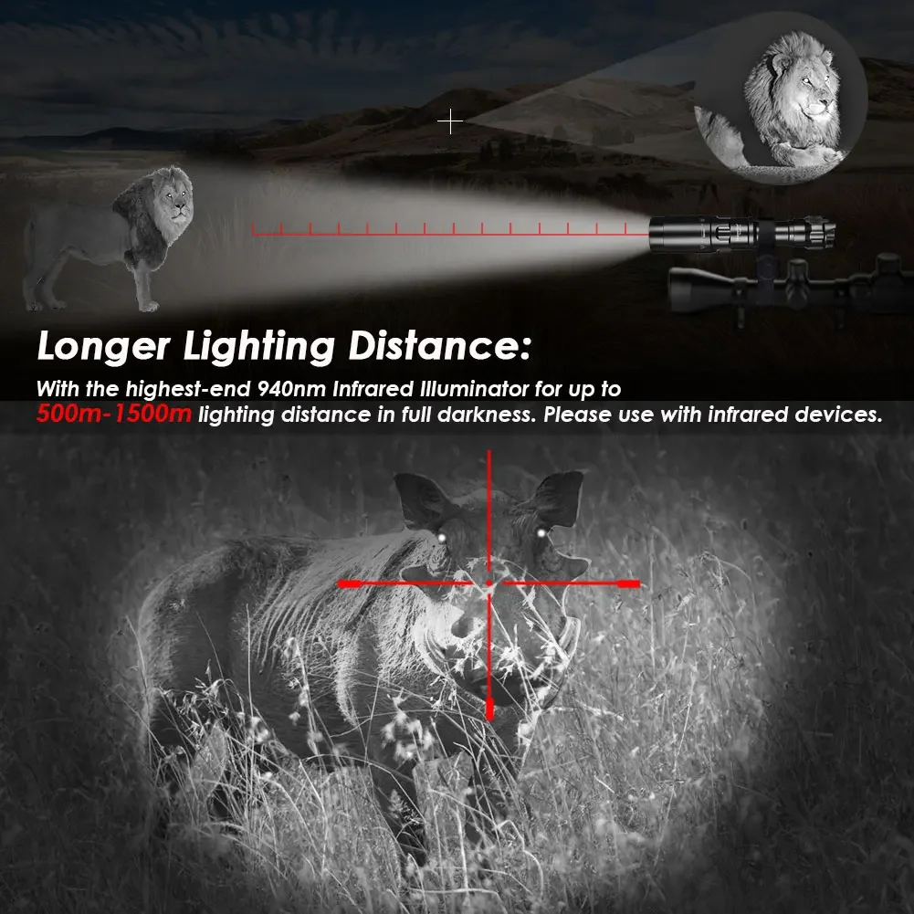 UniqueFire 1605 T38 Fresnel Lens Vcsel940 850nm IR LED Flashlight Dimmer Swtich USB C Rechargeable 18650 Torch Max.1500 Meters