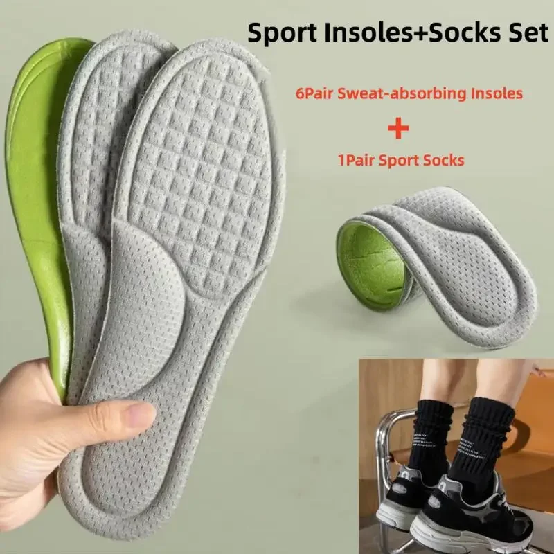 

【Insoles+Socks Set】6Pair Deodorant Insoles Nano Wormwood Deodorant Sweat-absorbing Men Women Soft Bottom Shock Absorption Insole