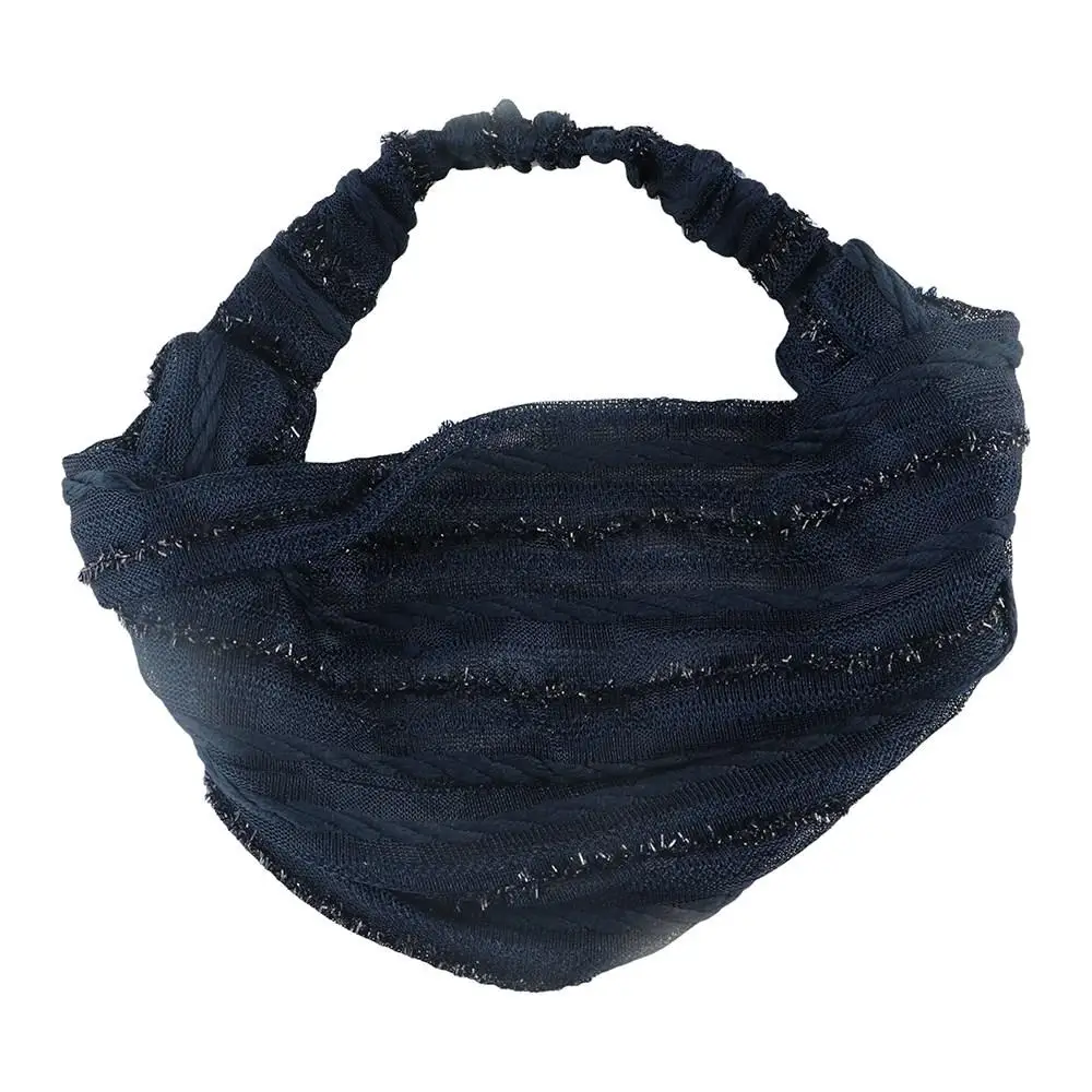the White Hair Shiny Stripe Non Slip Shiny Cloth Elastic Hair Band Mesh Hairbands Wide Hair Band Women Headband Korean Headwear