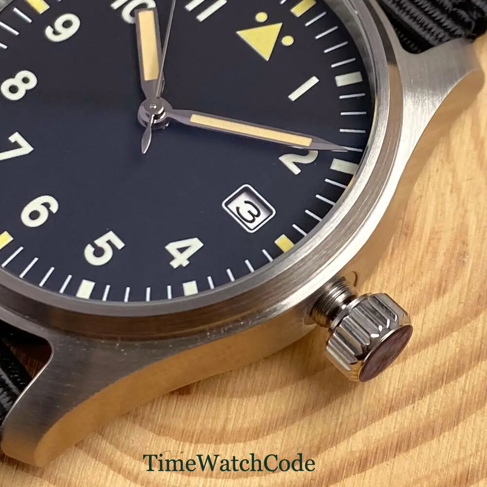 Tandorio Diver Pilot Automatic Men's Watch NH35 39mm AR Sapphire Glass สีดํา