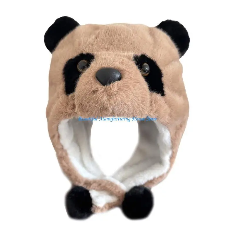 E56A Cartoon Plush Panda Hat Windproof Warm Caps Winter Activity Mountain Climbing Caps