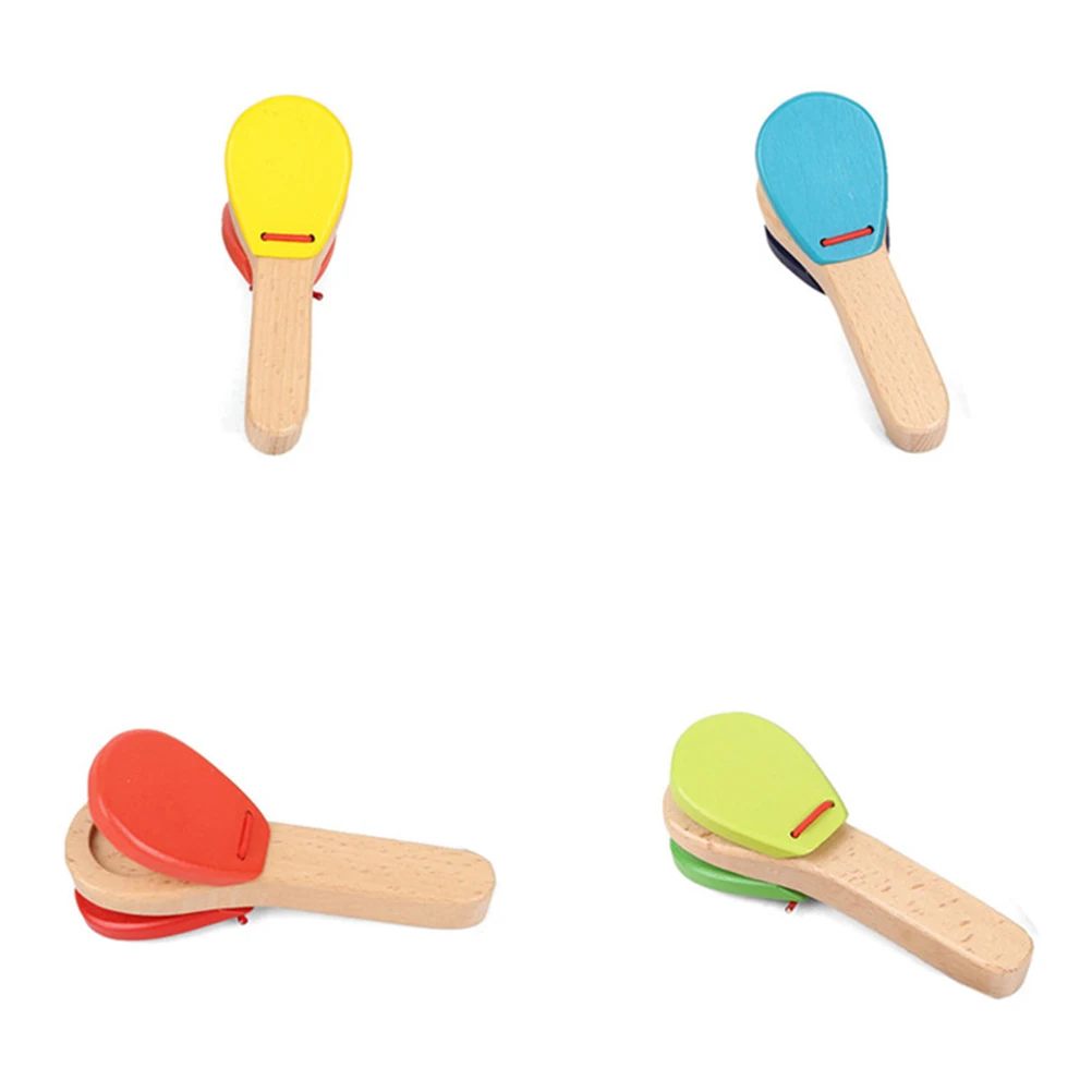 صنجات خشبية بمقبض طويل، مصفق يدوي بألوان زاهية للأطفال، أدوات قرع الموسيقى التعليمية، مصفقات خشبية