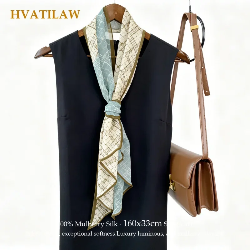 New 100% Mulberry Silk Long Scarf 160x33cm Luxury Soft Smooth Breathable Sun Protection Wrap Shawl Bandana Poncho Mother Gift