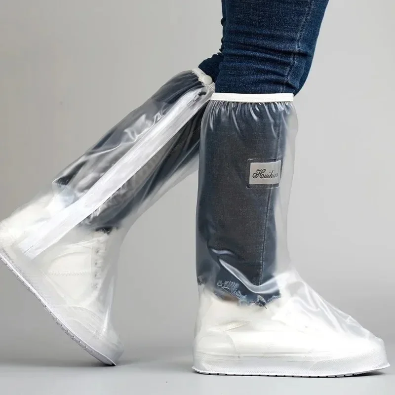 1Pair UNISEX High Tube Rain Shoe Cover with Pressed Edges and Thickened Sole Wear Resistant Non-slip Waterproof Rain Cover