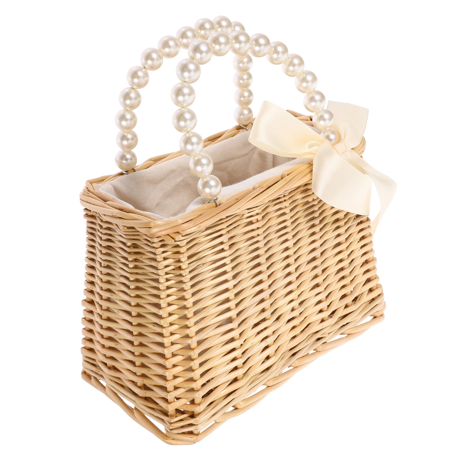 

Pearl Handbag Straw Beach Tote Women Raffia Vacation Bag Female Shoulder Wicker Large Opening Storage Easy Access