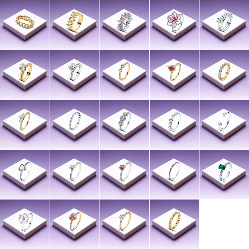 

Кольца и браслеты из серебра S925 с позолотой, украшенные сердечками, цветами, жемчугом, вишневыми цветами, бантиками, клеверами, в синих, розовых и фиолетовых тонах. Изысканные ювелирные украшения в подарок.