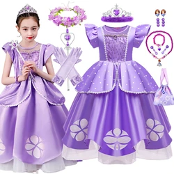 Girls Sofia Dress Birthday Party Princess Costume Kids Summer Purple Sophia Vestido Baby Halloween Cosplay Luxry Clothing