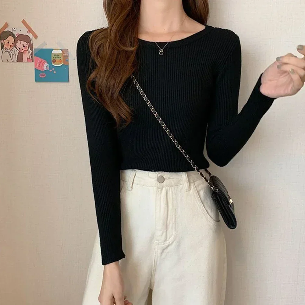 

Casual Women's Top Long Sleeve Knitted Top Long Sleeve Solid Color Design Suitable For All Seasons Club Outfit