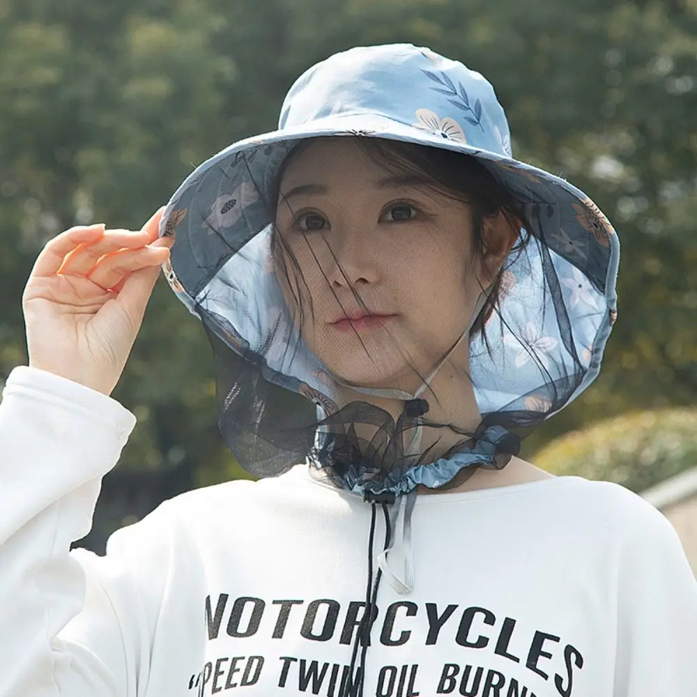 

Printing Bee Mosquito Hat UV Protection Face Mask Mesh Tea Picking Hat Breathable Sun Protection Agricultural Work Hat Hiking