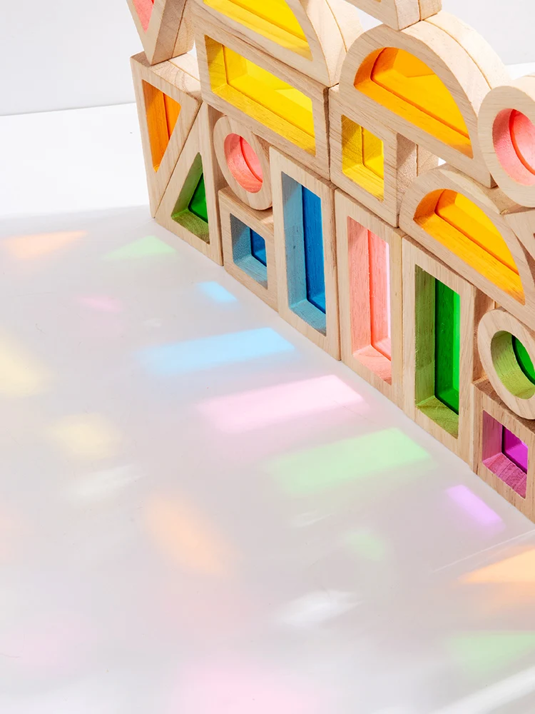 مكعبات بناء خشبية شفافة من الأكريليك بألوان قوس قزح كبيرة الحجم للتعليم المبكر وألعاب مونتيسوري التعليمية #4