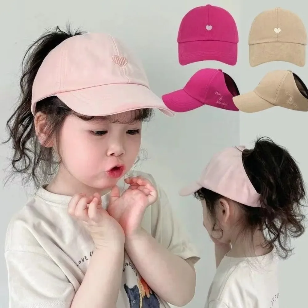 

Sweet High Ponytail Children's Baseball Cap Love Heart Embroidery Solid Color Kids Sun Hat Soft Cotton Baby Peaked Cap Summer