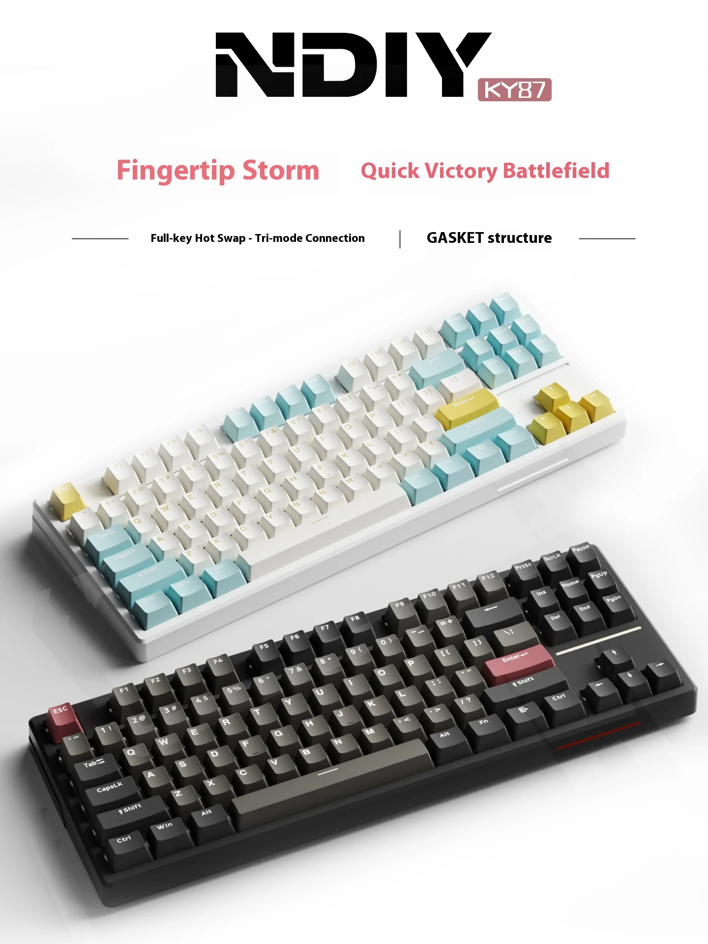 NDIY KY87 Esports لوحة المفاتيح اللاسلكية ثلاثي الوضع 87 مفتاحًا لوحة المفاتيح الميكانيكية مبادلة ساخنة تكنولوجيا النوم التلقائي لوحات مفاتيح ألعاب الكمبيوتر