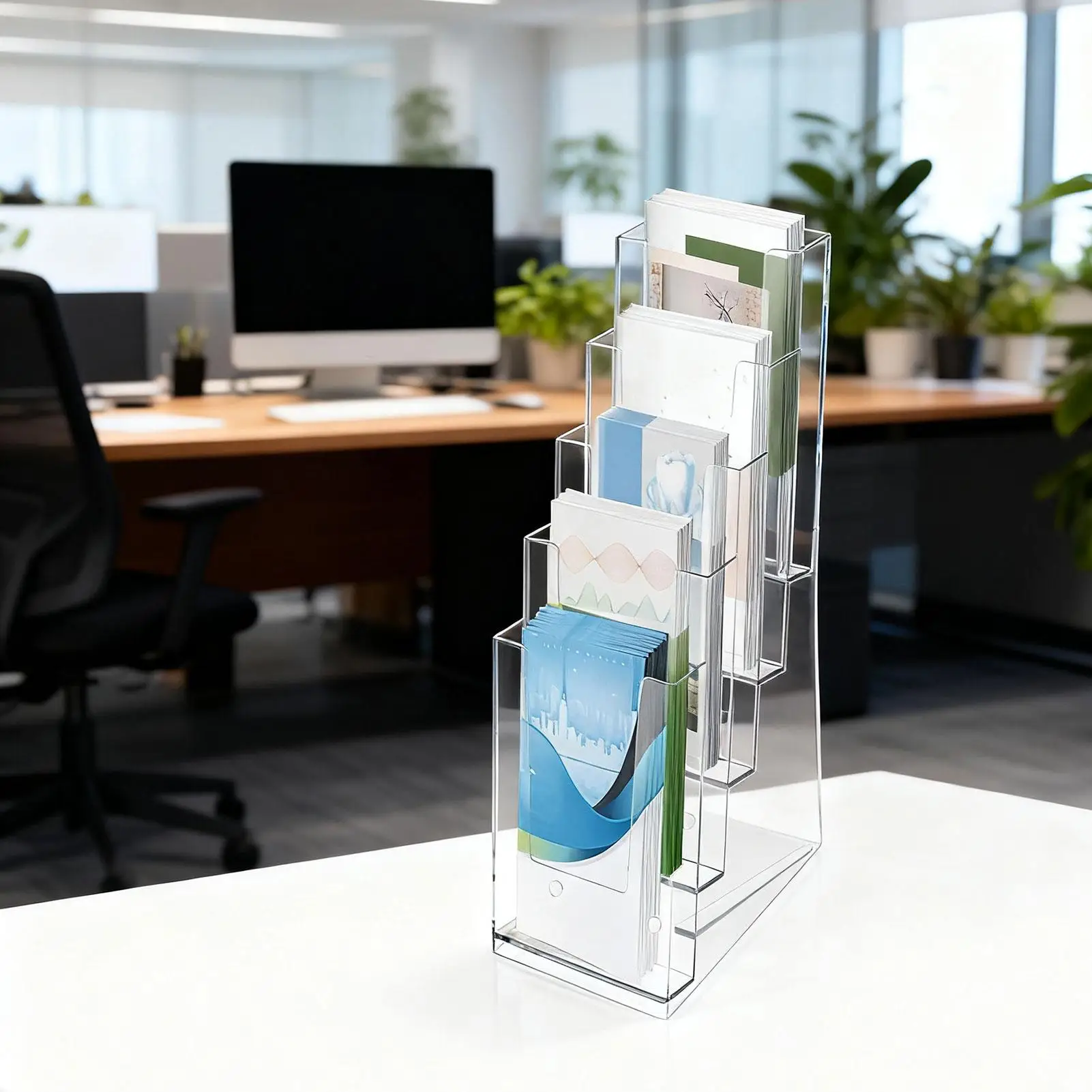 حامل كتيب ملحقات مكتبية شفافة مثبتة على الحائط مكونة من قطعتين حامل نشرة كتيب لطاقات طاولة مكتب الاستقبال #4