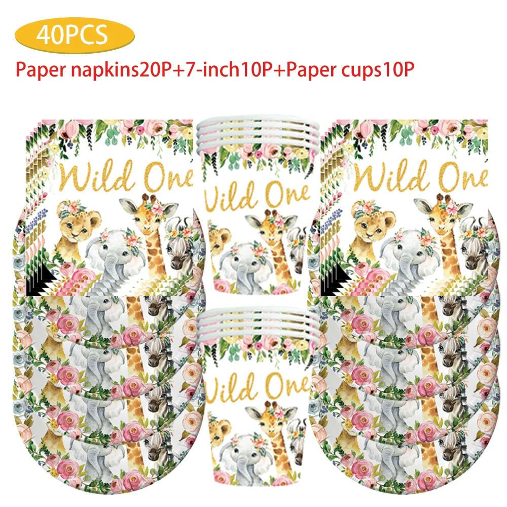 

40/41/51/60 pcs Golden Wild theme party supplies Disposable plates Paper towels Paper cup tablecloth dining fork set tableware d