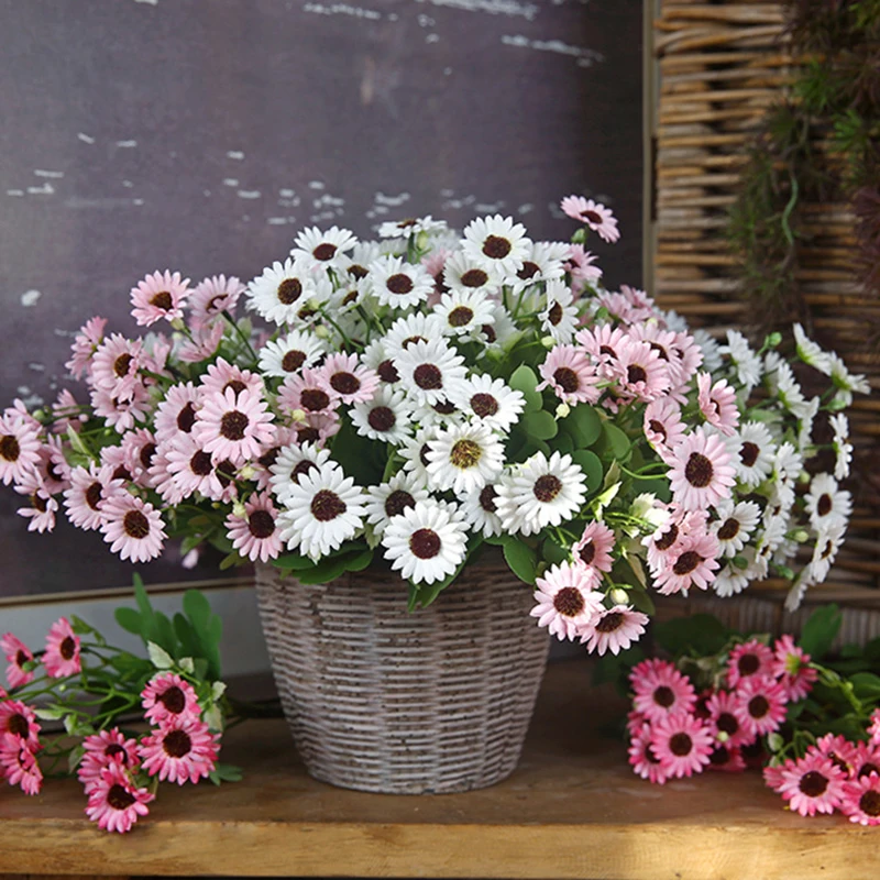 15 Heads Artificial Daisy Flower Silk Daisy Flower Faux Flowers Chamomile Fake Flower Bouquet for Home Garden Wedding Decoration