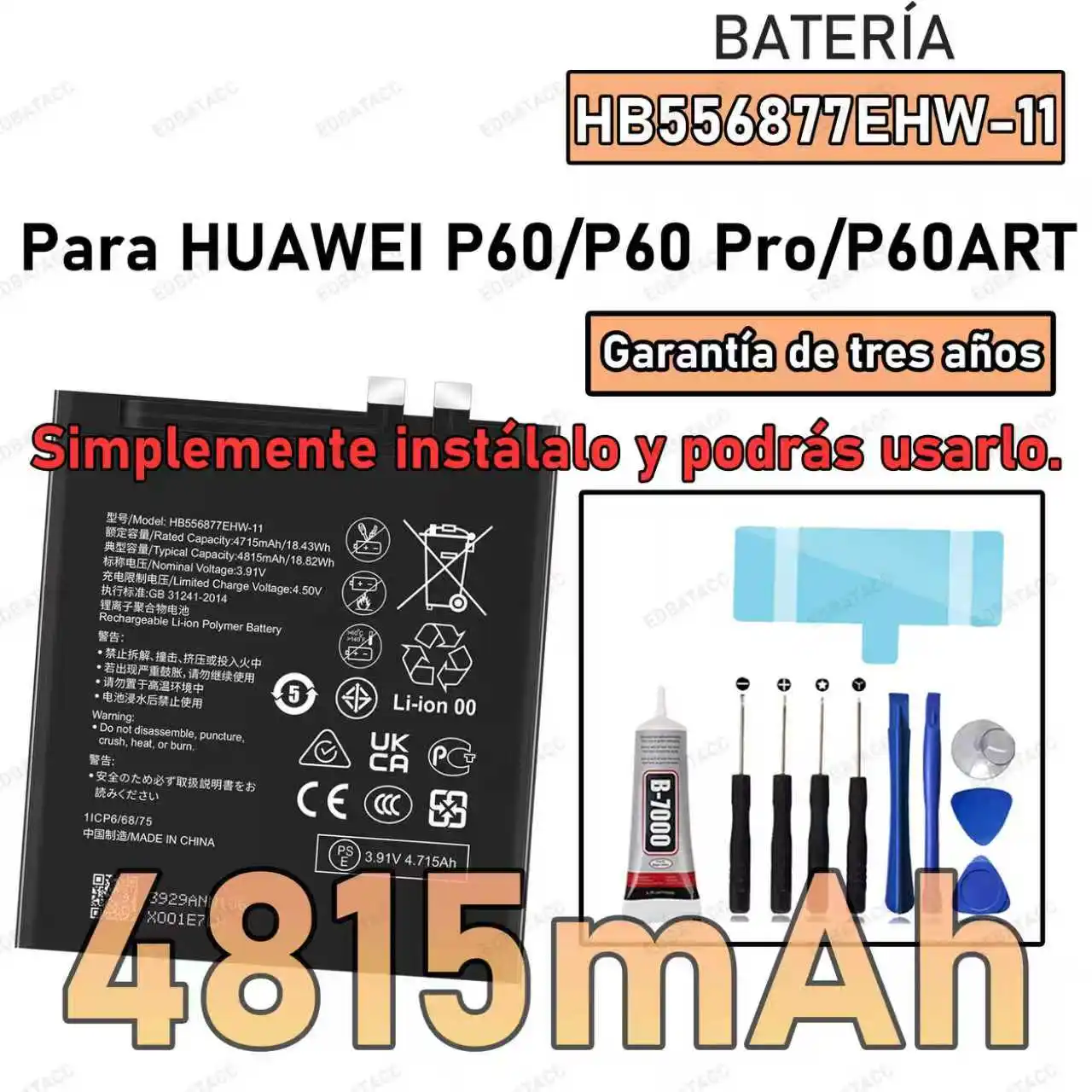 

100% New Zero Cycle HB556877EHW-11 Battery For HUAWEI P60/P60 PRO/P60ART mobile Phone batteries batteria+Free Tools