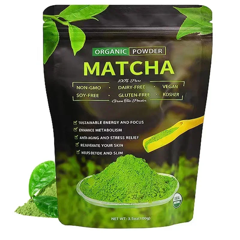 Großhandel 100 % natürliches Matcha-Pulver 100 g/Beutel Milchgetränk Grüner Tee Dessert Kuchen Essbare Backzutaten Eiscreme-Werkzeuge