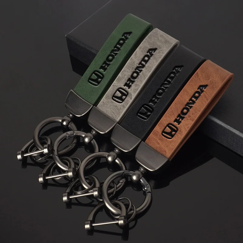 Vintage Leather Car Logo Keychain Keyring Pendant Gift For Honda Civic Fk7 Fit Fk2 Mugen Fk8 Type R Accord Crv Auto Accessories