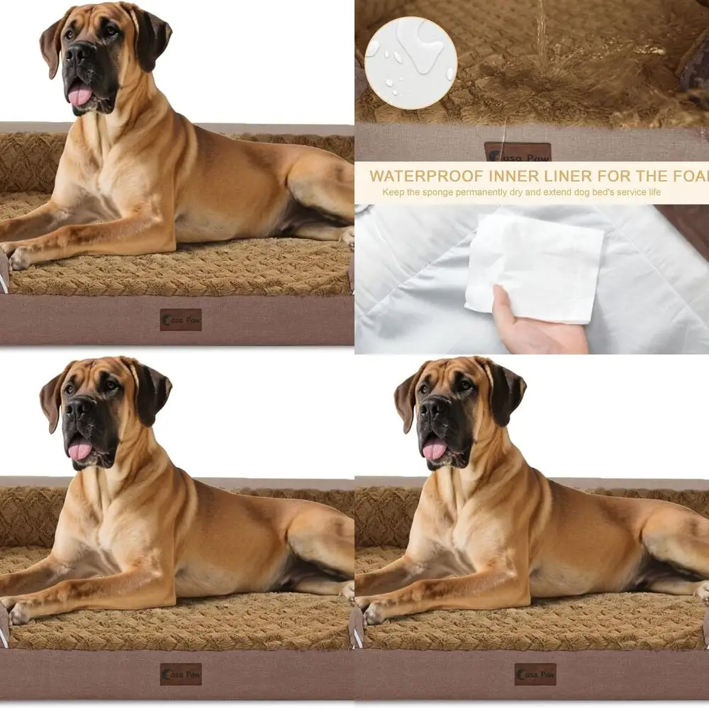 

Large Waterproof Orthopedic Dog Bed, 53x42 Memory Foam Couch with Removable Cover for XXL Dogs, Brown