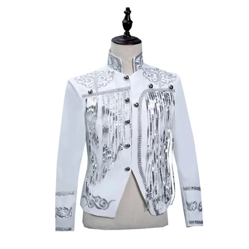 Bar Male Singer Tops Host Stage Costumes Night Show Men Sequined Tassel Jacket Mens Fashion Party Fashion Clothing Trends