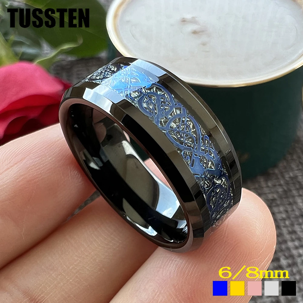 Dropshipping TUSSTEN 8MM Dragon Ring Tungsten Wedding Band For Men Women Beveled Polished Edges Classic Jewelry