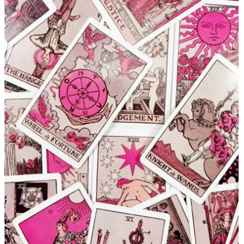 Tarot T pour salle de bain réversible rose, 78 jeux de société, oracle classique, pour fête, cadeaux pour femmes et filles