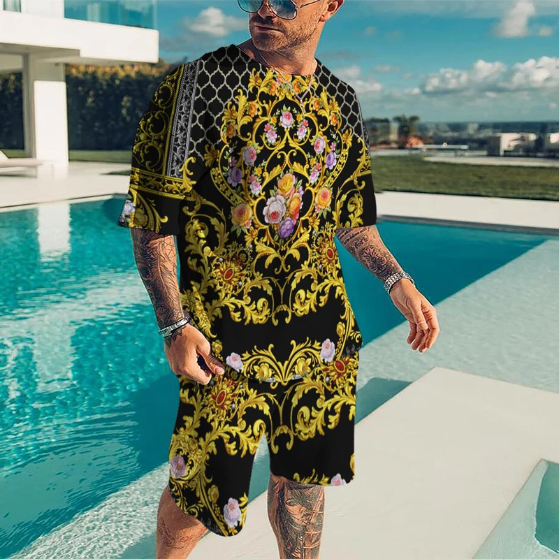 Luxury 3D Printing Men Tracksuit Men's Oversized Clothing T-shirt Shorts outfits Sets Streetswear Male Tshirt Set Summer Beach