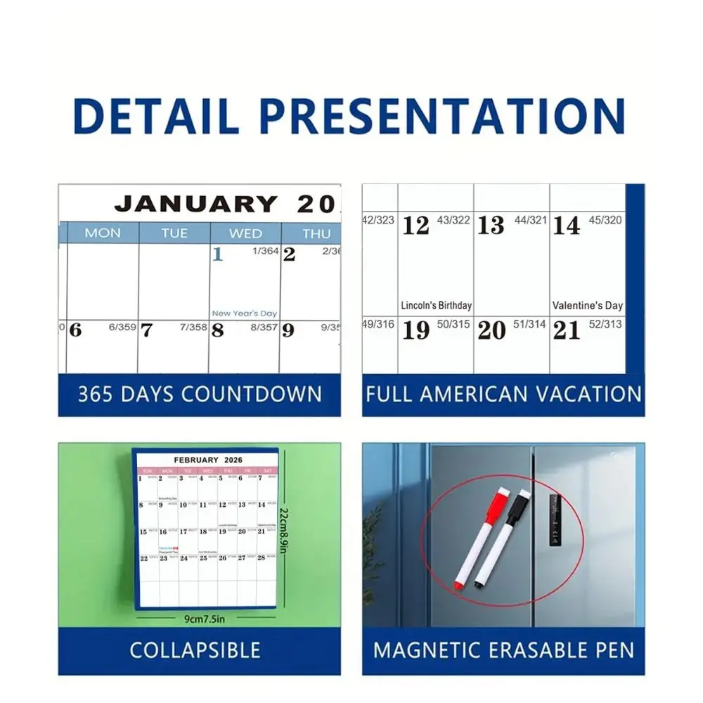Durable 2026 Large Wall Calendar Double-Sided Foldable Hang Calendars Erasable Work Schedule Planner for Home Office and School