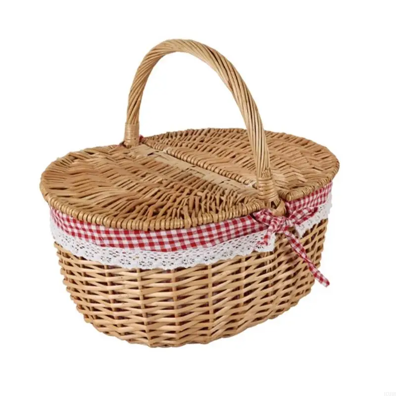 

2025 New Handwoven Wicker Basket With lid for Vegetables Fruits Kids Toy