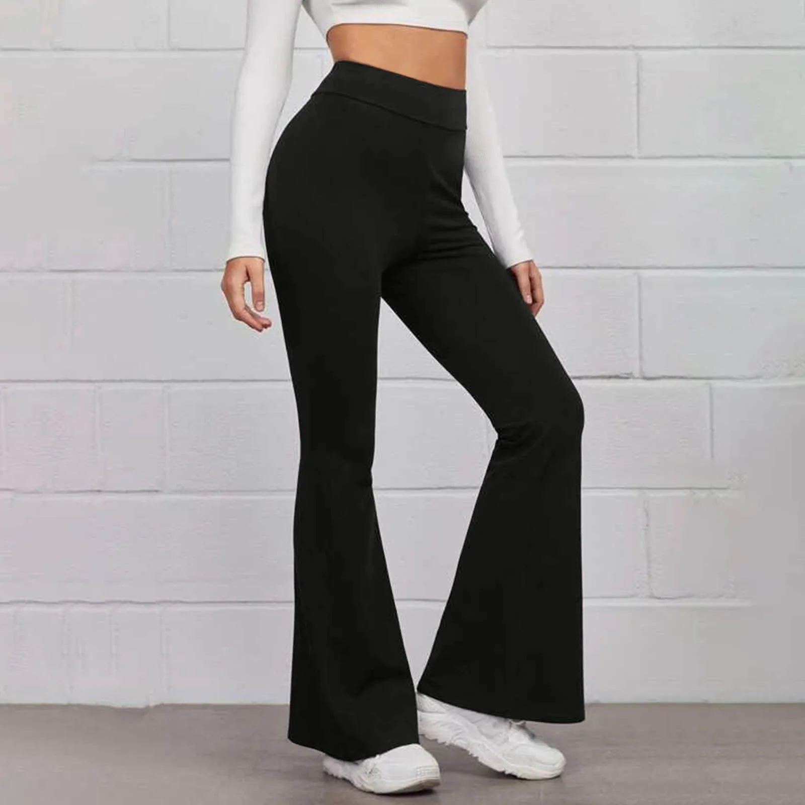 

Summer Women's Yoga Fitness Bell-Bottoms Solid Color Slim High Waist Running Trousers Sport Gym Jogger Pant Female Pants