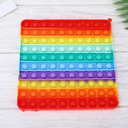 Rainbow Square Round Fidget Toys Push Bubble Sensory Toys Big Size 20cm Autism Needs Squishy Stress Relief Toys Children Gifts