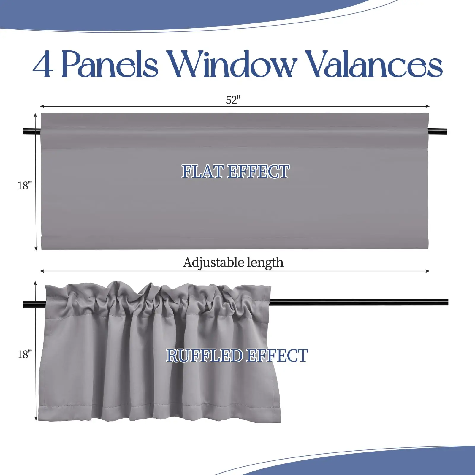 4 Panels Blackout Curtain Valances for Kitchen Living Room , Valances for Windows Rod Pocket Short Curtains for Small Window