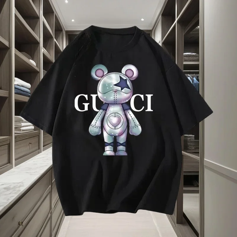 

2025 Fashion Trend Bear Printed T-Shirt Men's and Women's Summer Cotton T Short Sleeve Streetwear Top